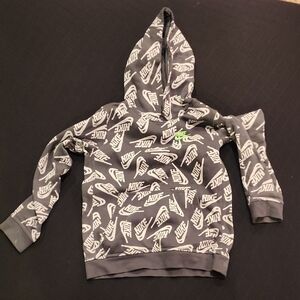 Nike Gray Hooded Sweatshirt with Ribbed Cuffs and Playful Print